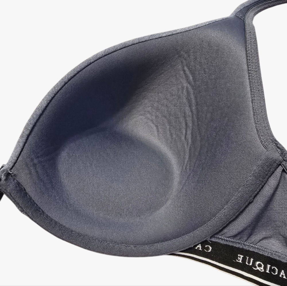 Cacique T-Shirt Bra Womens 46B Gray Boost Plunge Underwire Logo Spellout Classic - Picture 6 of 7